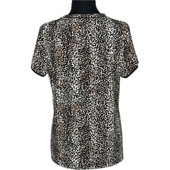 Calvin Klein Leopard Animal Print Split Sleeve knit Blouse Size Large - Picture 2 of 8